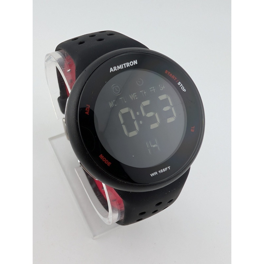 Armitron Pro Sport Digital Watch 43mm‎ Case Black/Red Silicone Band- New Battery